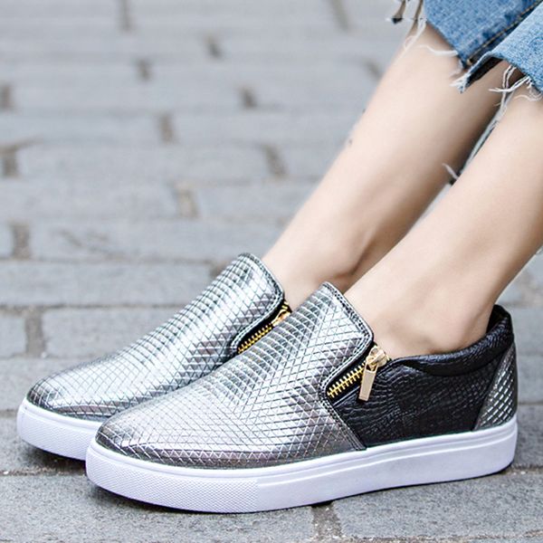 new spring leather loafers women fashion ballet flats white shoes side zipper slip on loafers gray tennis shoes for women, Black
new spring leather loafers women fashion ballet flats white shoes side zipper slip on loafers gray tennis shoes for women, Black