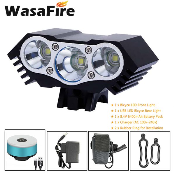 4 modes 3xt6 led bicycle front light headlight 18650 6400mah battery cycling bike + 16 led usb rechargeable rear lamp
4 modes 3xt6 led bicycle front light headlight 18650 6400mah battery cycling bike + 16 led usb rechargeable rear lamp