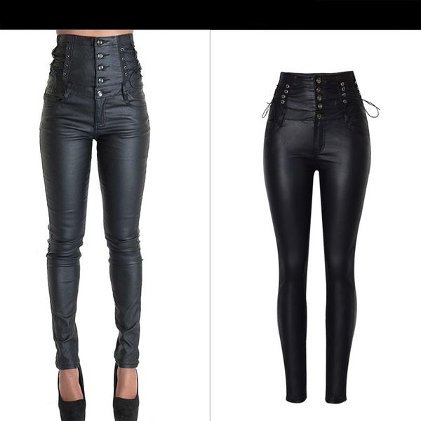 autumn winter women's large size ultra-high waist pu pants buckle straps decorative coating imitation leather denim pants k165, Blue
autumn winter women's large size ultra-high waist pu pants buckle straps decorative coating imitation leather denim pants k165, Blue