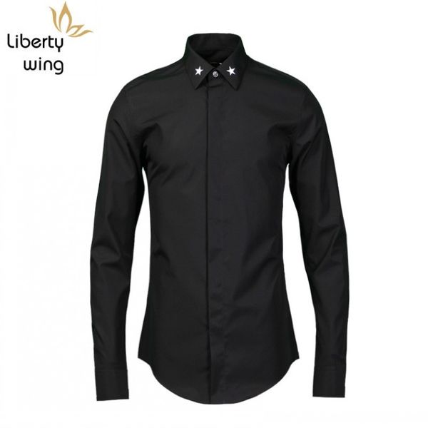 men's casual shirts 2021 elegant man pentagram embroidery slim business square collar long sleeve dress mens clothes, White;black
men's casual shirts 2021 elegant man pentagram embroidery slim business square collar long sleeve dress mens clothes, White;black