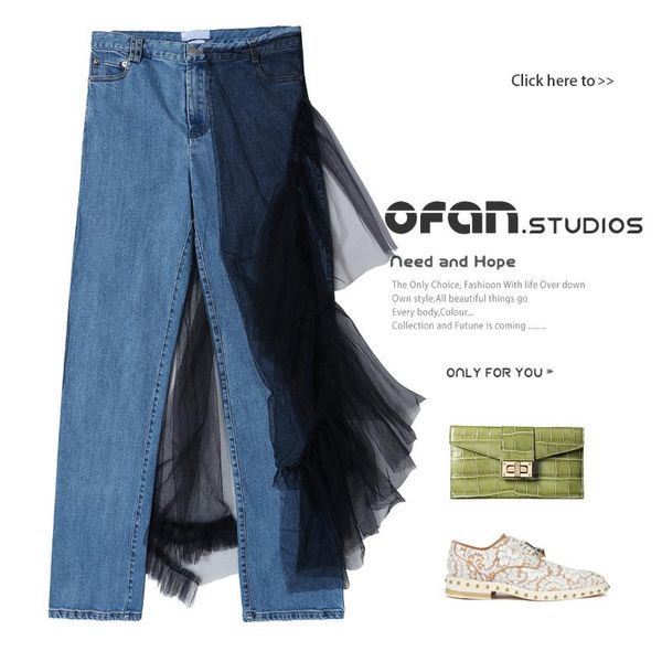 high-quality irregular stitching personality jeans stitching mesh gauze stretch denim feet casual pants, Blue
high-quality irregular stitching personality jeans stitching mesh gauze stretch denim feet casual pants, Blue
