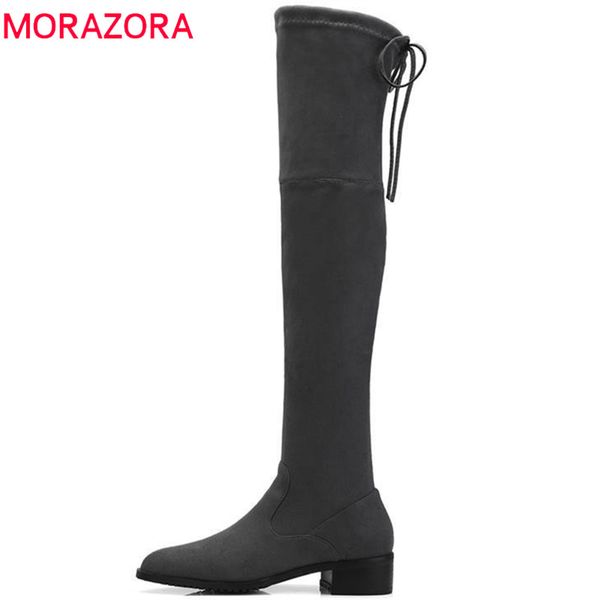 morazora 2020 new arrival flock pointed toe thigh high boots lace up fashion elegant solid colors female shoes long boots, Black
morazora 2020 new arrival flock pointed toe thigh high boots lace up fashion elegant solid colors female shoes long boots, Black
