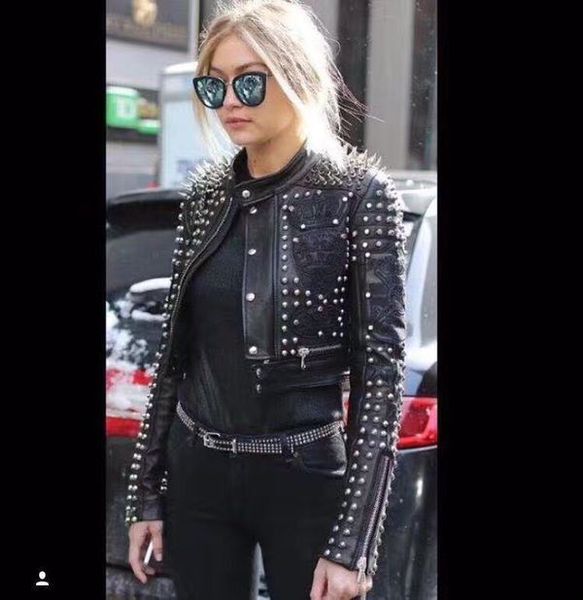 women's pu leather jackets diamond rivet letter print punk motorcycle biker zip beading woman's coats short slim outerwear yk012, Black
women's pu leather jackets diamond rivet letter print punk motorcycle biker zip beading woman's coats short slim outerwear yk012, Black