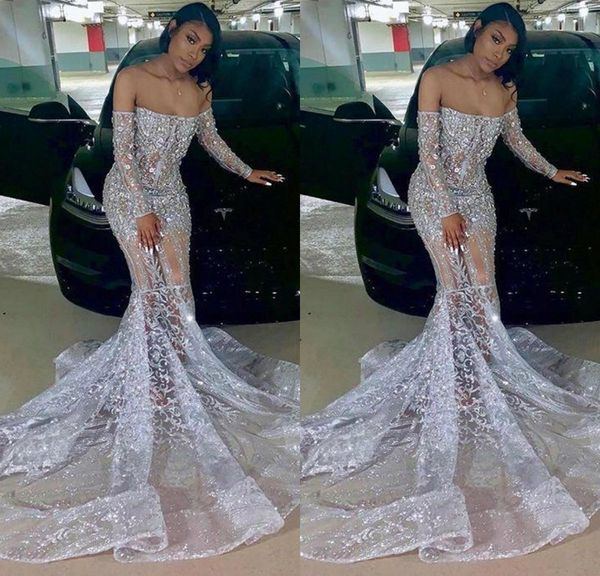 silver mermaid prom dresses beaded appliqued crystal lace long sleeve evening dress 2020 african off shoulder illusion party vestidos de, Black;red
silver mermaid prom dresses beaded appliqued crystal lace long sleeve evening dress 2020 african off shoulder illusion party vestidos de, Black;red