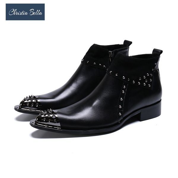 christia bella rivets men formal shoes genuine leather boots new fashion simplicity pointed toe boots large size short, Black
christia bella rivets men formal shoes genuine leather boots new fashion simplicity pointed toe boots large size short, Black