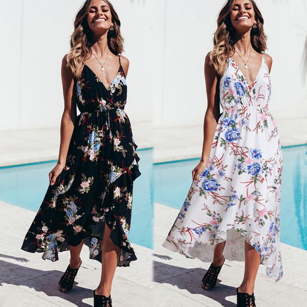 spring and summer 2020 new printed dress v-neck sling swallow tail long skirt, Black;gray
spring and summer 2020 new printed dress v-neck sling swallow tail long skirt, Black;gray