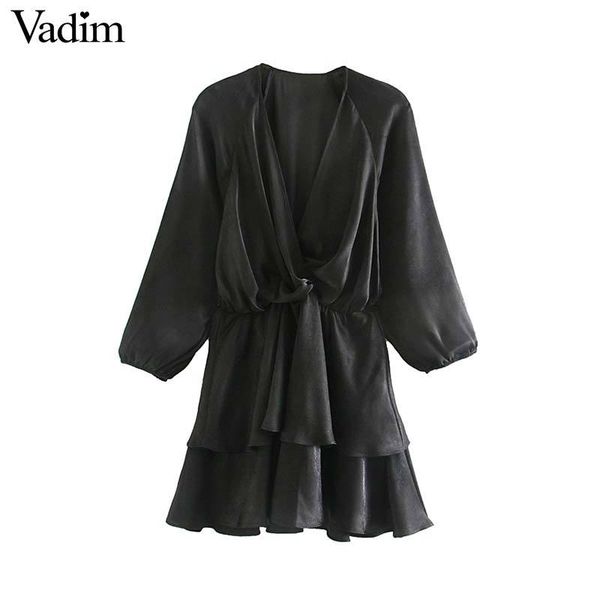 vadim women chic ruffled black mini dress v neck elastic waist long sleeve party club fashion casual dresses vestidos qd054, Black;gray
vadim women chic ruffled black mini dress v neck elastic waist long sleeve party club fashion casual dresses vestidos qd054, Black;gray