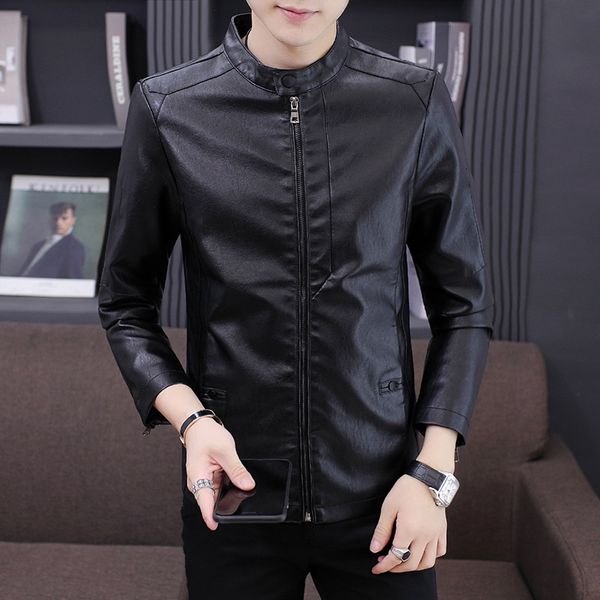 autumn and winter on new style men's leather coat korean-style slim fit youth fashion stand collar pu leather jacket men's coat, Black 
autumn and winter on new style men's leather coat korean-style slim fit youth fashion stand collar pu leather jacket men's coat, Black