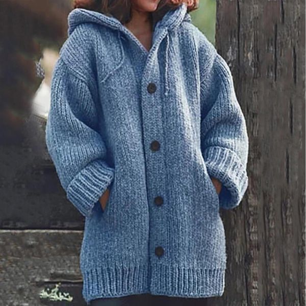 2019 fashion autumn winter warm women solid color pocket button hooded casual knitted cardigan femme streetwear outwear coat, White
2019 fashion autumn winter warm women solid color pocket button hooded casual knitted cardigan femme streetwear outwear coat, White