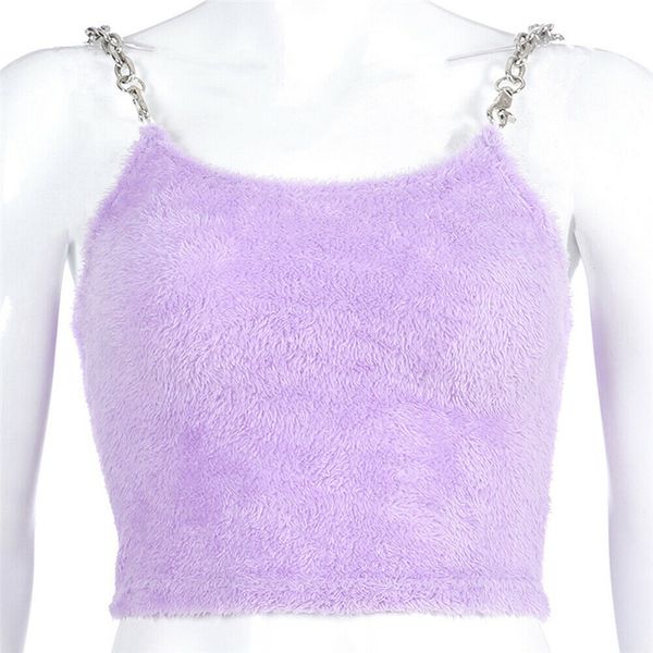 new purple women fur metal chain strappy vest ladies tank club wear summer fashion short camisole, White
new purple women fur metal chain strappy vest ladies tank club wear summer fashion short camisole, White