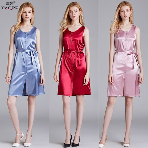 yao ting 2020 spring summer pyjamas women satin silk sleepwear home nightwear sleeveless night gowns camisola, Black;red
yao ting 2020 spring summer pyjamas women satin silk sleepwear home nightwear sleeveless night gowns camisola, Black;red