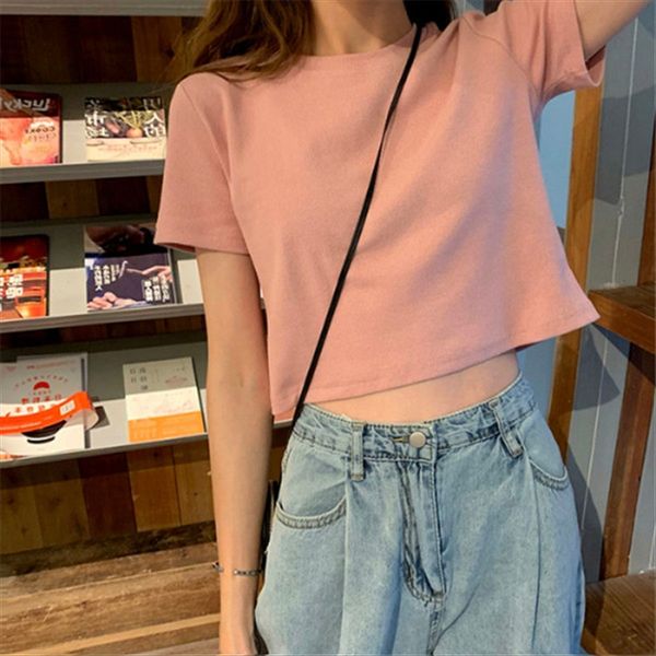 short-sleeved t-shirt t-shirt women's short loose solid color 2020 summer high waist slim half-sleeve fashionable ins navel-exposed, White
short-sleeved t-shirt t-shirt women's short loose solid color 2020 summer high waist slim half-sleeve fashionable ins navel-exposed, White