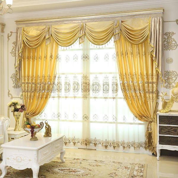 european water-soluble embroidery yellow curtains for living dining room bedroom 
european water-soluble embroidery yellow curtains for living dining room bedroom