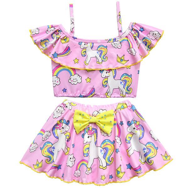 

2019 new summer 4-8years children 2piece swimwear unicorn rainbow baby kids biquini infantil swimsuit bikini girl bathing suit