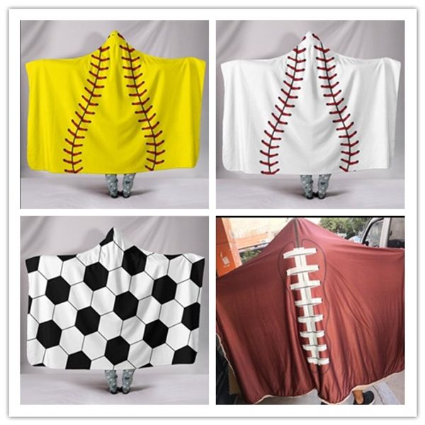 

baseball football sherpa towel softball blanket sports theme hooded cape soccer bathing towel swadding blankets 200*150cm dhl