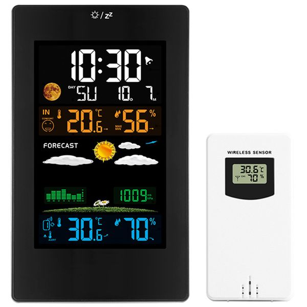 wall clock color weather station lcd digital alarm temperature humidity comfort display table sensor modern design
wall clock color weather station lcd digital alarm temperature humidity comfort display table sensor modern design