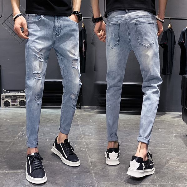 summer jeans men's slim fashion washed solid color casual hole jeans pants streetwear wild hip hop denim trousers mens, Blue
summer jeans men's slim fashion washed solid color casual hole jeans pants streetwear wild hip hop denim trousers mens, Blue