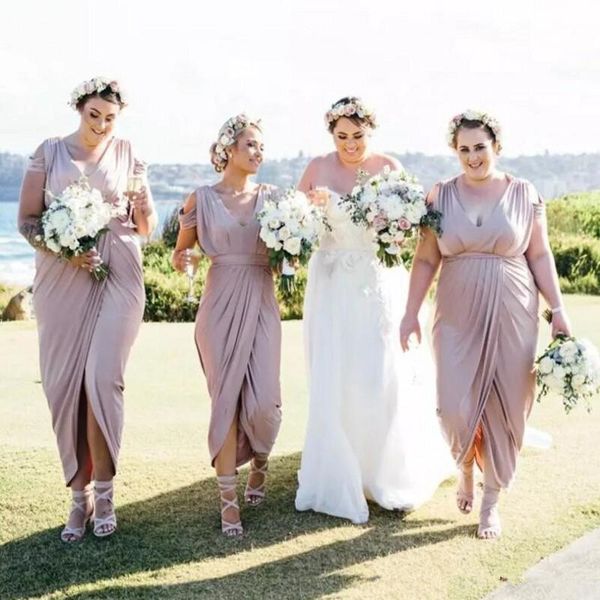 ankle length plus size bridesmaids dresses capped pleated front split honor of maid dress sheath pleats sheath wedding party gowns, White;pink
ankle length plus size bridesmaids dresses capped pleated front split honor of maid dress sheath pleats sheath wedding party gowns, White;pink