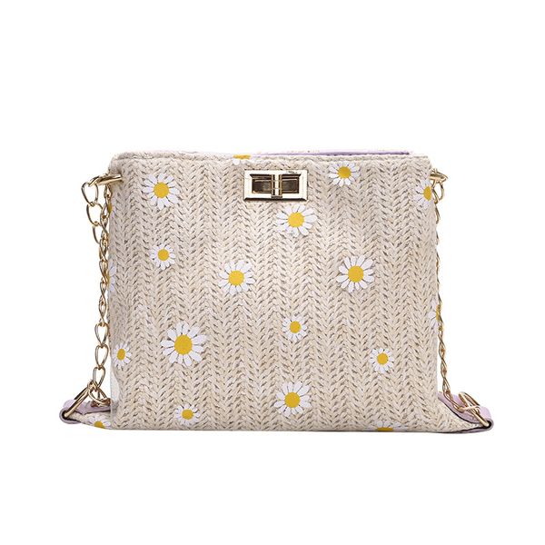 straw bag female 2020summer new small daisy chain fairy wild woven shoulder messenger bag chain clutch crossbody
