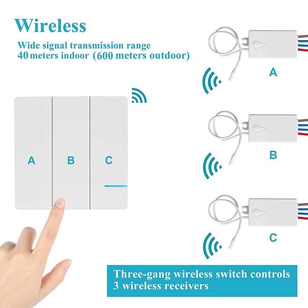 new 3 way remote wireless light switch receiver kit waterproof,easy installation,no wiring,on/off control multiple lights other household cl
new 3 way remote wireless light switch receiver kit waterproof,easy installation,no wiring,on/off control multiple lights other household cl