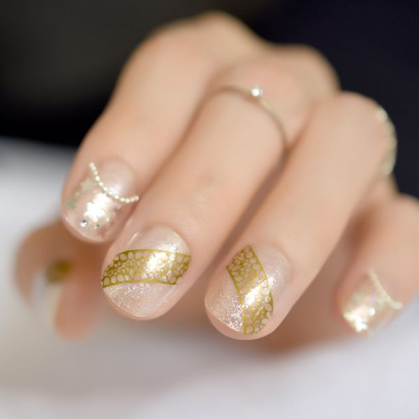 small round clear french false nails tip star shimmer colorful glitter gold print short salon fake decorated nail art tips, Red;gold
small round clear french false nails tip star shimmer colorful glitter gold print short salon fake decorated nail art tips, Red;gold