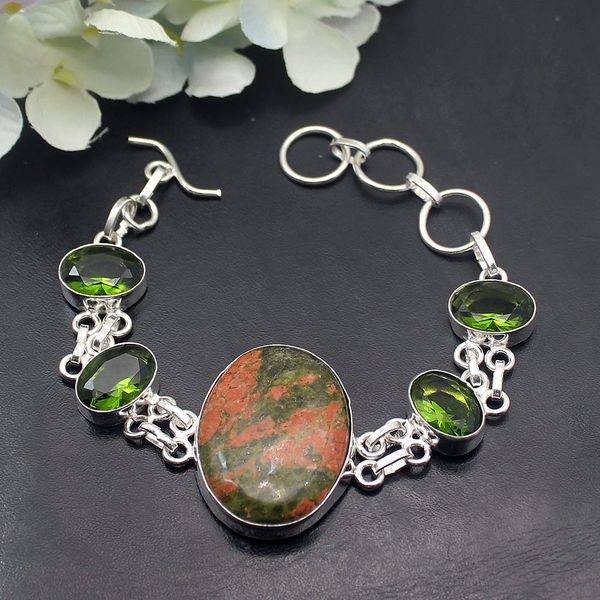 natural green unakite peridot 925 sterling silver chain links bracelet 7.75 inch a406 ing, Black
natural green unakite peridot 925 sterling silver chain links bracelet 7.75 inch a406 ing, Black