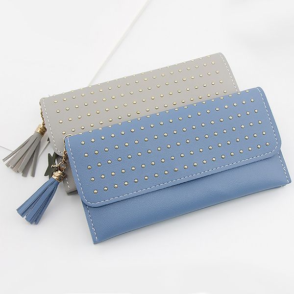 simple hasp long wallet for women ladies coin purse rivet decor wallets pu leather female money tassel purses card holder wallet, Red;black
simple hasp long wallet for women ladies coin purse rivet decor wallets pu leather female money tassel purses card holder wallet, Red;black