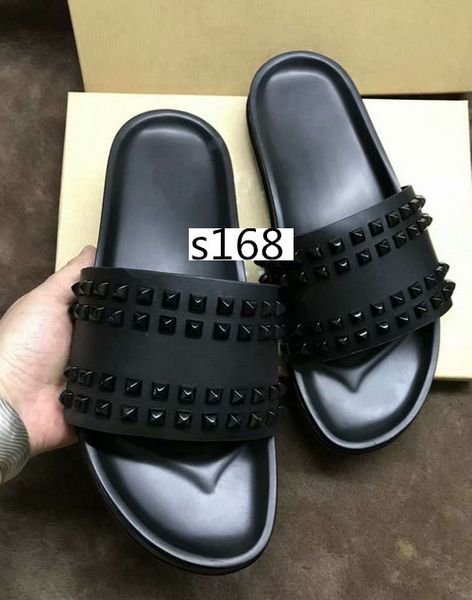 donna studded willow nail slippers designer red bottoms shoes men rivet spikes flat slipperswith boxs, Black
