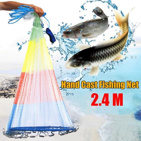 2.4m Durable Sinker Bait Outdoor Fishing Hand Casting Net Hand Cast Fish Catching Nylon Mesh