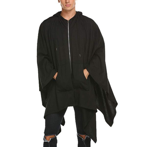 men's coat loose solid color long loose cloak hooded sweater irregular hem zipper jacket batwing sleeve outwear, Black;brown
men's coat loose solid color long loose cloak hooded sweater irregular hem zipper jacket batwing sleeve outwear, Black;brown