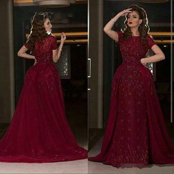formal burgundy applique lace evening dresses jewel short sleeve mermaid party gowns floor length plus size prom dress with detachable skirt, Black;red
formal burgundy applique lace evening dresses jewel short sleeve mermaid party gowns floor length plus size prom dress with detachable skirt, Black;red