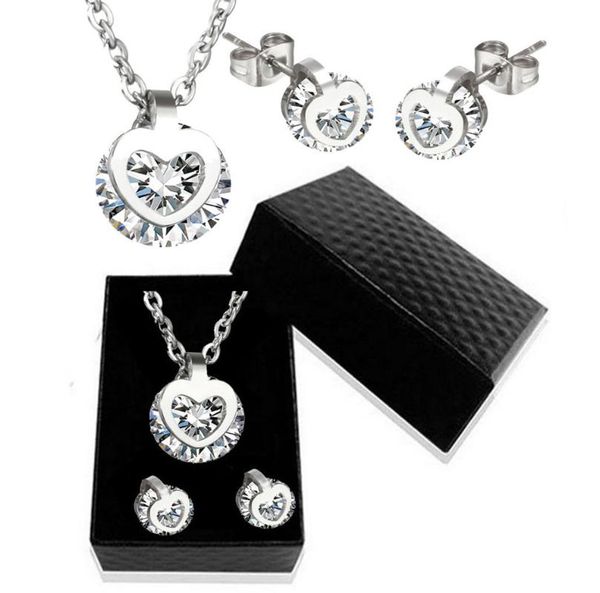 stainless steel love heart necklace and earrings for women round cz stone jewelry sets for engagement wedding party not fade, Silver
stainless steel love heart necklace and earrings for women round cz stone jewelry sets for engagement wedding party not fade, Silver