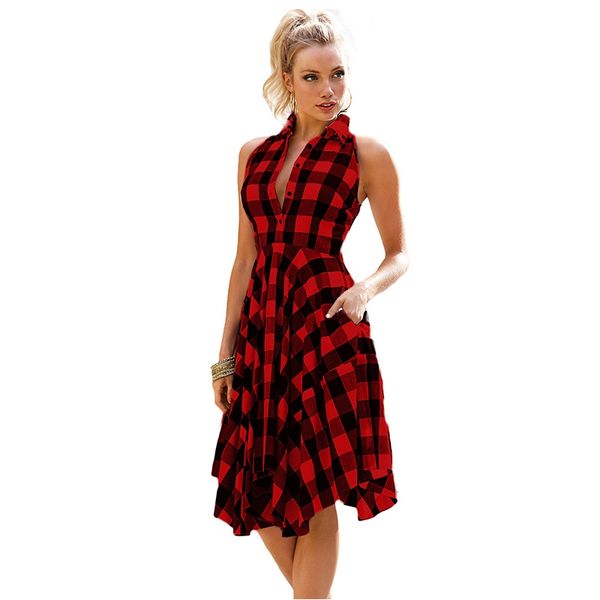 women summer dress turn-down collar sleeveless dress sleeveless party high waist irregular plaid dresses, Black;gray
women summer dress turn-down collar sleeveless dress sleeveless party high waist irregular plaid dresses, Black;gray