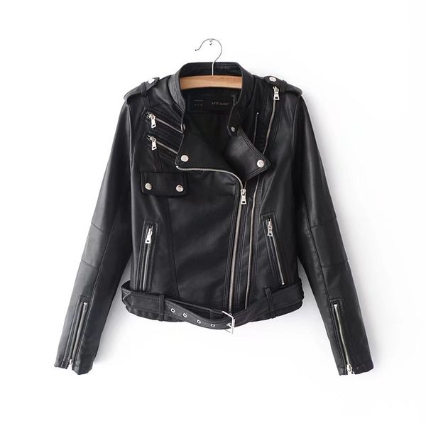 fashion soft faux leather jacket woman zipper pockets motorcycle coat with sashes winter women winter outerwear moto femme, Black
fashion soft faux leather jacket woman zipper pockets motorcycle coat with sashes winter women winter outerwear moto femme, Black