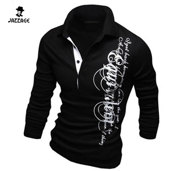 2018 Mens PoloShirt Brands Mens Letters Printed Long Sleeve Polo Shirts Brands Long Sleeve Camisas Polo Mens Polo Shirt Daqaa
