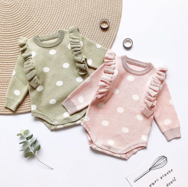 

2019 new arrival girls boys knitted ruffles dots romper winter autumn baby girls jumpsuit toddler clothes 6-24m, Blue