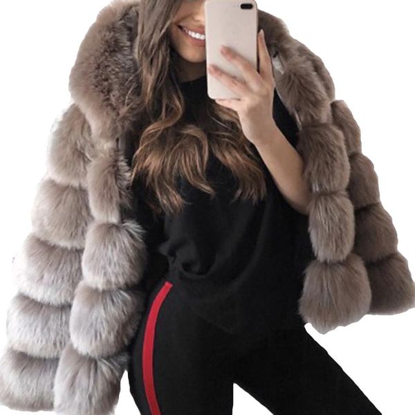 wholesale plus size solid color winter women thicken faux fur hooded coat loose outwear, Black
wholesale plus size solid color winter women thicken faux fur hooded coat loose outwear, Black