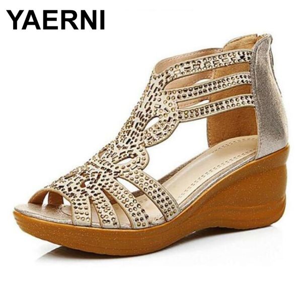 yaerni cow crust leather summer sandals for women 6cm wedge heel zipper t strap bling platform shoes size 35-41, Black
yaerni cow crust leather summer sandals for women 6cm wedge heel zipper t strap bling platform shoes size 35-41, Black