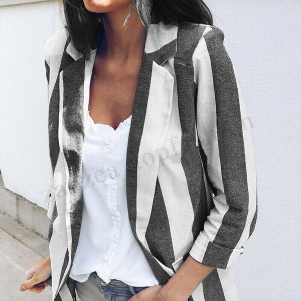 women blazer fashion stripe long sleeve loose blouse jackets coat outwear office jackets women casual dames blazer t#, White;black
women blazer fashion stripe long sleeve loose blouse jackets coat outwear office jackets women casual dames blazer t#, White;black