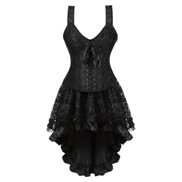 women corset vest skirt set of lacing front side zipper halterneck jacquard overbust corset with flocked hi-lo skirt plus size s-6xl dress, Black;white
women corset vest skirt set of lacing front side zipper halterneck jacquard overbust corset with flocked hi-lo skirt plus size s-6xl dress, Black;white