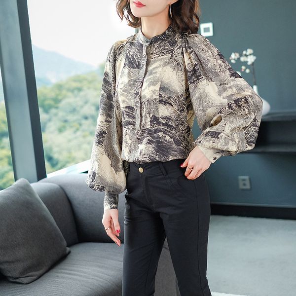 spring 2019 new fashion women's vintage lantern sleeve printed shirts high end 100% real silk shirt and blouse c46, White
spring 2019 new fashion women's vintage lantern sleeve printed shirts high end 100% real silk shirt and blouse c46, White
