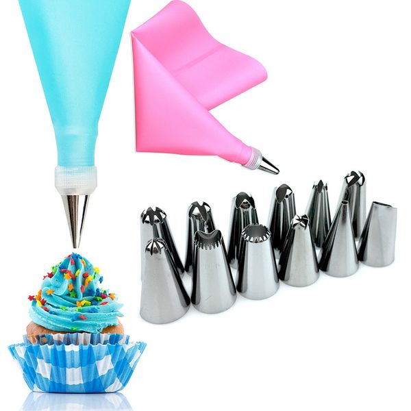 diy cream bag + 12 stainless nozzle home kitchen baking tools silicone cake decorating sets 14pcs /set
diy cream bag + 12 stainless nozzle home kitchen baking tools silicone cake decorating sets 14pcs /set