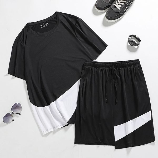 short sleeve suit men's 2020 youth loose leisure sports t-shirt suit sportswear outdoor running fitness two-piece, White;black 
short sleeve suit men's 2020 youth loose leisure sports t-shirt suit sportswear outdoor running fitness two-piece, White;black