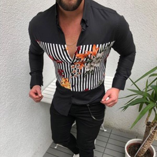 men's retro slim lapel 2020 summer new long sleeve printed shirt single-breasted plus size high quality, White;black
men's retro slim lapel 2020 summer new long sleeve printed shirt single-breasted plus size high quality, White;black