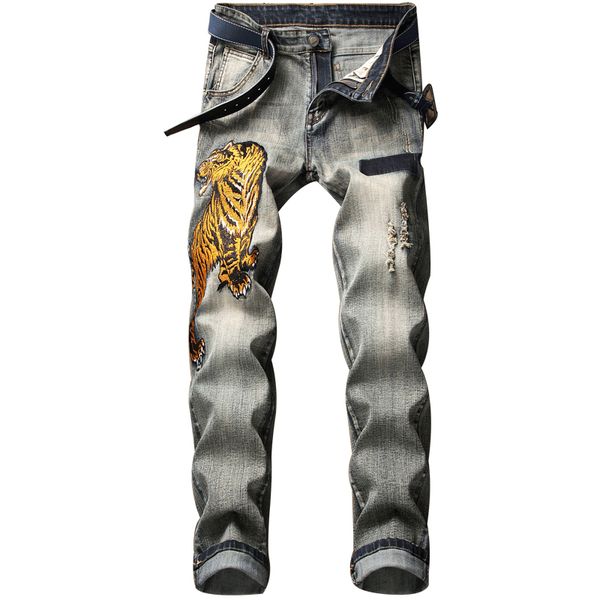 men embroidery tiger slim jeans man retro europeans style washedstone scratched personal male quality street club amazing jean, Blue
men embroidery tiger slim jeans man retro europeans style washedstone scratched personal male quality street club amazing jean, Blue