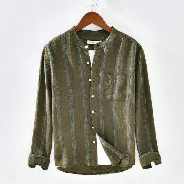 2020 men's long sleeve shirts 100%linen summer casual armygreen striped shirts man stand collar thin blouse y2489, White;black
2020 men's long sleeve shirts 100%linen summer casual armygreen striped shirts man stand collar thin blouse y2489, White;black
