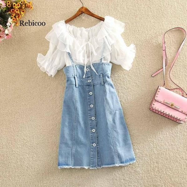 summer new women sets slash neck blouse and spaghetti strap dress female sets, White
summer new women sets slash neck blouse and spaghetti strap dress female sets, White