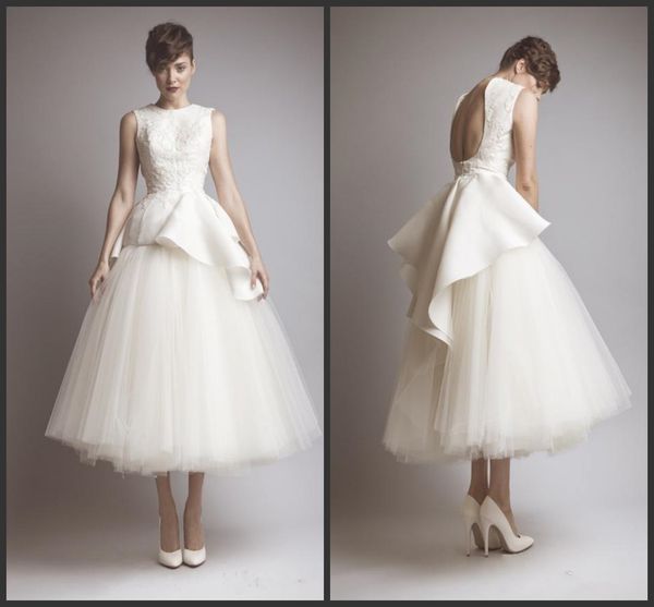 2020 new stunning a-line backless wedding dresses jewel neck tea length applique bridal gown, White
2020 new stunning a-line backless wedding dresses jewel neck tea length applique bridal gown, White