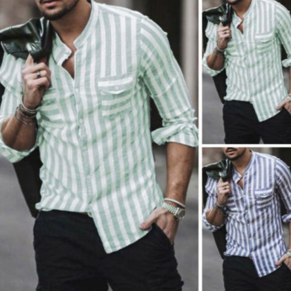 fashion men striped double pockets stand collar long sleeve button shirt button & stripe design slims fit double pocket offi, White;black
fashion men striped double pockets stand collar long sleeve button shirt button & stripe design slims fit double pocket offi, White;black
