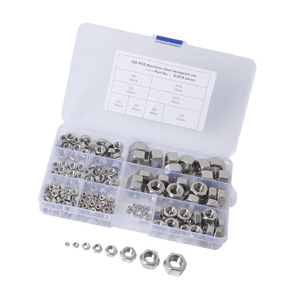 220pcs metric m2 m3 m4 m5 m6 m8 m10 m12 304 stainless steel hex lock nut assortment kit in the case
220pcs metric m2 m3 m4 m5 m6 m8 m10 m12 304 stainless steel hex lock nut assortment kit in the case